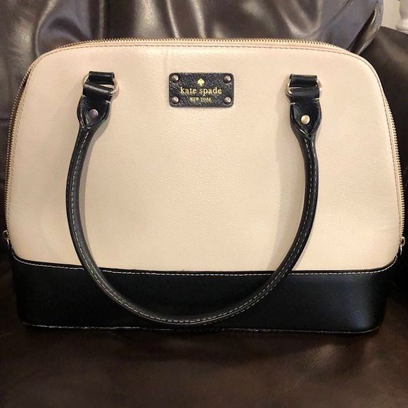 KATE SPADE Wellesley Street Black & Ivory Leather Dome Shaped Top Handle Bag - Picture 16 of 16